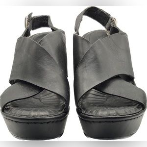 BORN BLACK STRAP WEDGE SANDALS SZ 8